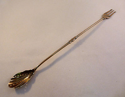 #ad Shiebler Sterling Long Pierced Olive Spoon Fork Spork Goldwashed mono Emma 1883 $179.40