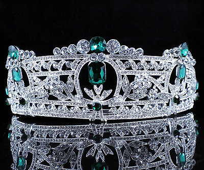 #ad Green Austrian Rhinestone Crystal Tiara Hair Combs Crown Bridal Silver Prom T813 $17.99