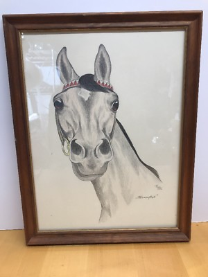 #ad ORIGINAL Charcoal Drawing folk art whimsical horse pony Signed 1989 “Tannenflut $129.00
