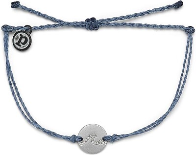 #ad PURA VIDA Pave Crystal Coin Silver Charm Adjustable Bracelet Blue $14.99