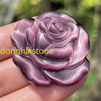 #ad Hand Carved Purple Cat Eye flowers Skull Quartz Crystal Skull Gift Figurines 1PC $14.05