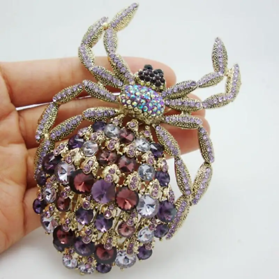 #ad Classic Spider Large Brooch Luxury Purple Rhinestone Crystal Animal Pin Jewelry $11.06