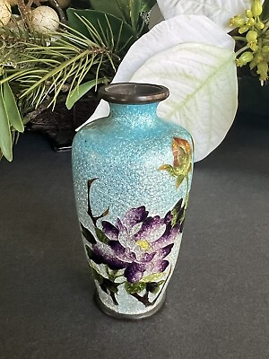 #ad Beautiful Antique Japanese Bronze Silver Foil 3.5quot; Cloisonné Vase c. 1890 $136.00