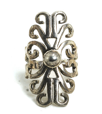 #ad ATI Mexico Sterling Silver Ornate Design Ring Size 7 $75.00