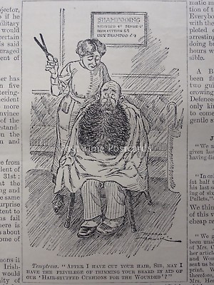 #ad WW1 1916 8th Nov HAIR CUT BEARD CUT FOR HAIR STUFFED CUSHIONS Punch Cartoon GBP 6.75