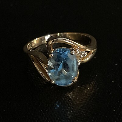 #ad 10 K Gold Blue Topaz Diamond Accent Ring 3.8G #556 $140.00