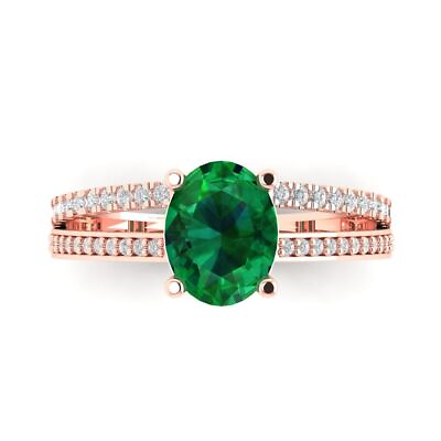 #ad 3.12 Oval Unique Simulated Emerald Classic Bridal Designer Ring 14k Pink Gold $350.61