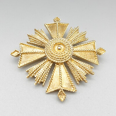 #ad Vintage Monet Brooch Maltese Cross Starburst Brushed Gold Tone 2.5 Inch Pin $17.49