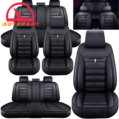 #ad For Chevrolet Car Seat Covers Full Set Leather 5 Seat Front Rear Protector Black $70.99