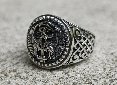 #ad Ankh Ring Eye of Horus Ring STERLING SILVER 925 Isis Wings Ancient Egyptian Luck $49.99