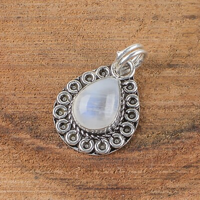 #ad Natural Rainbow Moonstone Gemstone Pendant white 925 Sterling Silver Jewelry $13.95