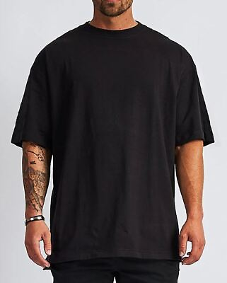 #ad MENS Designed oversized Solid straight cut bottom ribbed neck collar T Shirt Tee $24.00
