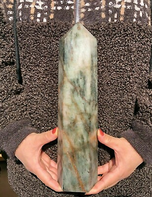 #ad 6.3 LB Natural 12quot; Green Quartz Obelisk Crystal Wand Point Healing $105.85