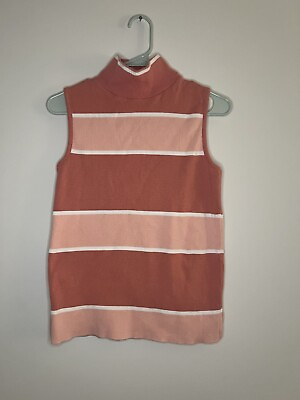 #ad Neiman Marcus Vintage Pink and White Striped Mock Neck Sweater Size Small $20.00