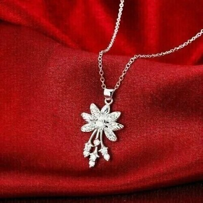 #ad Round Cut Simulated Diamond Womens Gorgeous Flower Pendant 14k White Gold Plated $139.99