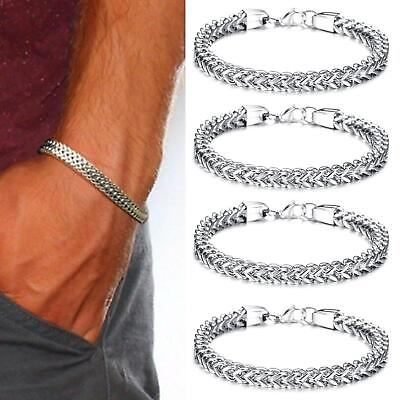 #ad Mens Silver Steel Bracelet Heavy Wristband Bangle Chains Jewelry D0Z1 G3A1 $1.80