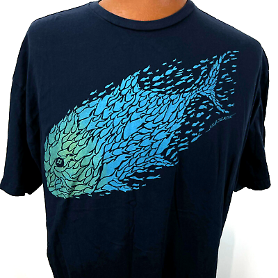 #ad Akua Creative Ulua Schooling Fish XXL Blue T Shirt Hand Printed Graphic $25.15