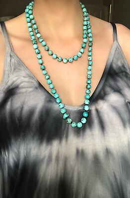 #ad Navajo Indian Turquoise Bead necklace Handmade on Leather By Clovis GBP 90.00