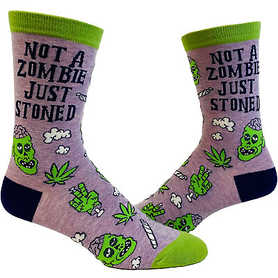 #ad Women#x27;s Not A Zombie Just Stoned Socks Funny Halloween 420 High Marijuana $5.00
