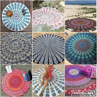 #ad Large Round Tapestry Hippie Throw Beach Sheet Mandala Wall Decor Throw Coverlet $18.99