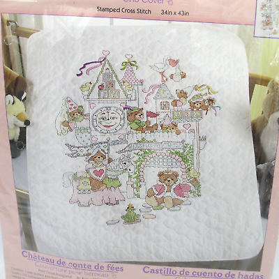 #ad Bucilla Crib Cover FAIRYTALE CASTLE Stamped Cross Stitch NEW Princess 34x43 $34.95
