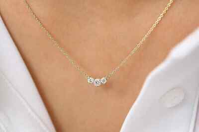 #ad 2.50Ct Simulated Diamond 925 Silver Gold Plated Three Stone Pendant Necklace $87.03