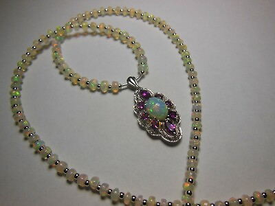 #ad Opal Necklace Handmade Silver White Gold Plated 18 50 ct $400.00