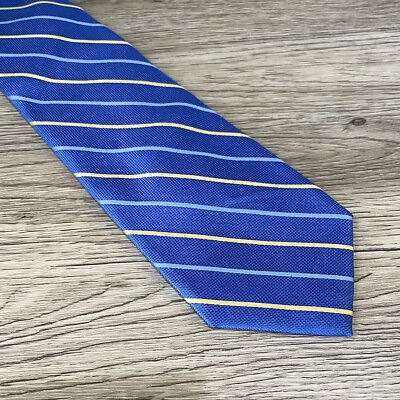 #ad CHAPS Tie Blue Gold Gray Stripe Silk Necktie Men#x27;s Classic Two Tone $9.97