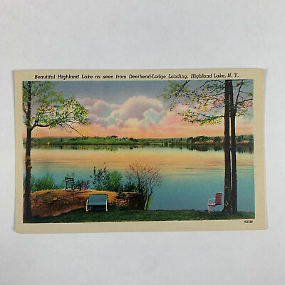 #ad Postcard New York Highland Lake NY Deerhead Lodge Landing Unposted 1930s $1.00