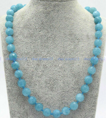 #ad Fashion 10mm Natural Faceted Blue Aquamarine Round Gems Beads Necklace 16 100#x27;#x27; $27.99