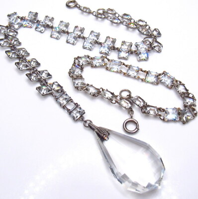 #ad Vintage Art Deco Sterling Crystal Necklace Bracelet SET Riviere $349.30