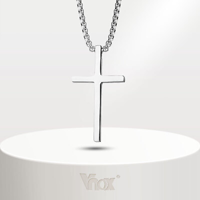 #ad Vnox Cross Necklace for Men WomenPlain Cross Pendant Collar with Box Chain Gift $5.99