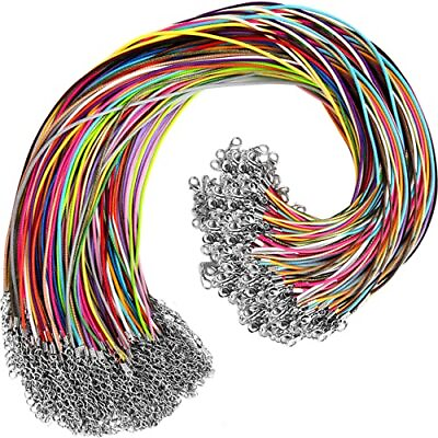 #ad 100Pcs Leather Necklace Cord with Clasps Rope Necklace String 25Color Necklace $12.29
