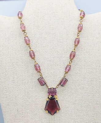 #ad Great Vtg CZECHOSLOVAKIA Purple Glass Beaded Art Deco Pendant Necklace $123.25