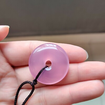 #ad Chinese Natural Jade Jadeite Pendant Icy Lavender Jade Necklace Lucky Donuts $16.09