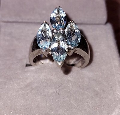 #ad Vintage 925 Sterling Silver Genuine Blue Topaz Ring Marquise Size 7 $29.95