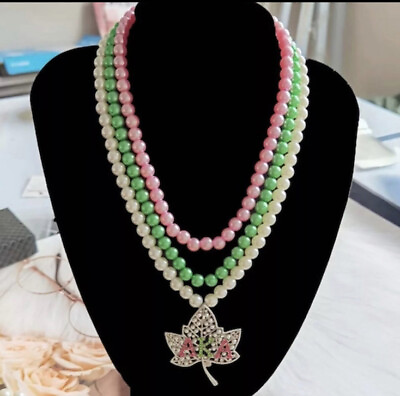 #ad AKA Multi Colored Pearl Necklace Ivy Leaf Pendant $35.08