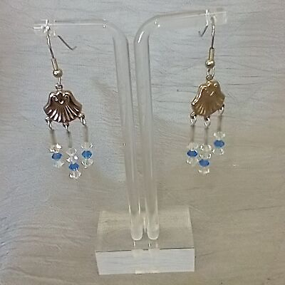 #ad Chandelier earrings blue and clear crystal silver tone findings handmade NWOT $12.00
