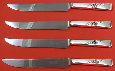 #ad Classic Rose by Reed and Barton Sterling Steak Knife Set 4pc Texas Sized Custom $289.00