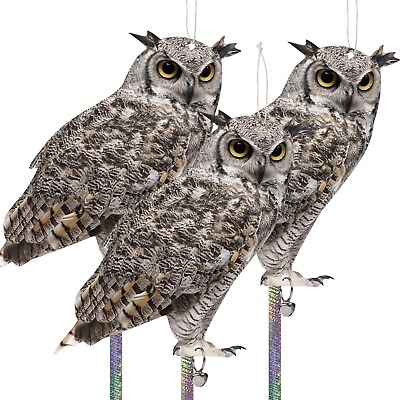 #ad Fake Owl Decoy to Scare Birds 3 Pack Fake Owl Hanging Effective Bird Control D $11.63