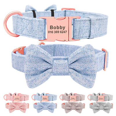 #ad Soft Tweed Custom Dog Collar Cute Bow Tie Personalized Name ID Engraved for Pets $13.49