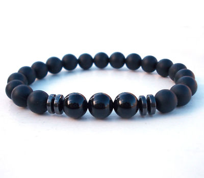 #ad Fashion Men#x27;s Black Tourmaline Matte Agate Stone Yoga Beaded Energy Bracelets $6.64