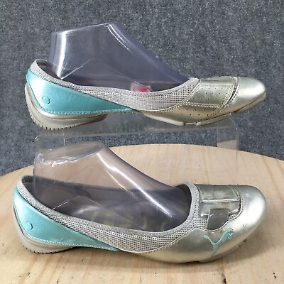 #ad Puma Shoes Womens 9.5 Casual Ballet Flats Comfort Silver Leather Slip On Low Top $34.99