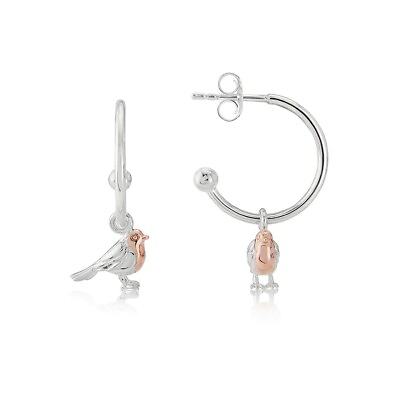 #ad SILVER AND ROSE GOLD ROBIN HOOP EARRINGS E428 GBP 38.00