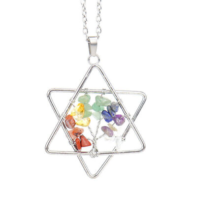 #ad 10pcs Yoga 7 Gems Star Of David Tree Pendants Necklace Charkra Reiki Amulet $26.54