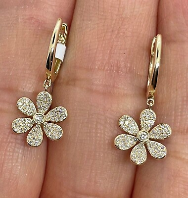 #ad Simulated 2 Ct Round Diamond Cluster Drop Dangle Earrings 14K Yellow Gold Plated $81.24