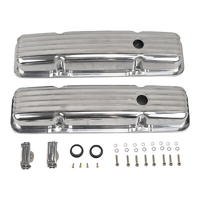 #ad Polished Aluminum Finned Short Valve Cover For SBC Small Block Chevy 350 58 86 $77.55