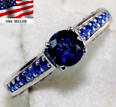 #ad 2CT Blue Sapphire 925 Solid Sterling Silver Ring Sz 8 GB2 5 $30.99
