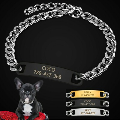 #ad Gold Personalized Dog Collar Extra Small Dog Engraved ID Name Tag Black Necklace $9.99