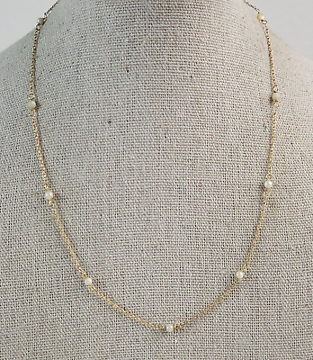 #ad Vintage 14 Karat Yellow Gold Freshwater Pearl Station Necklace 16 Inch Dainty $225.30